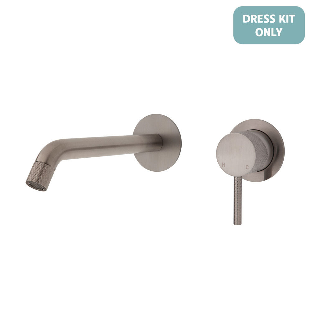 Fienza Axle Wall Basin/Bath Mixer Dress Kit - Brushed Nickel - Small Round Plates - 200mm Outlet