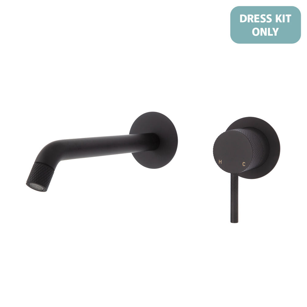 Fienza Axle Wall Basin/Bath Mixer Dress Kit - Matte Black - Small Round Plates - 200mm Outlet