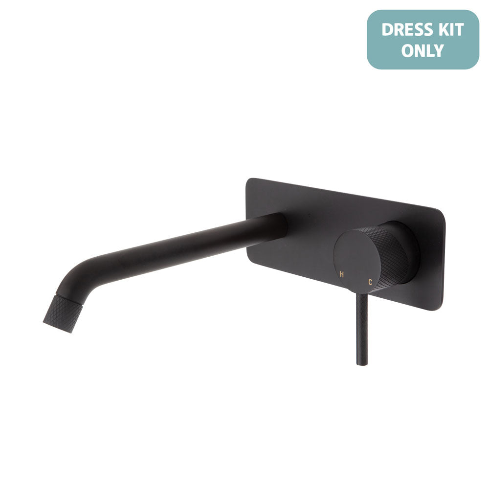 Fienza Axle Wall Basin/Bath Mixer Dress Kit - Matte Black - Soft Square Plate - 200mm Outlet