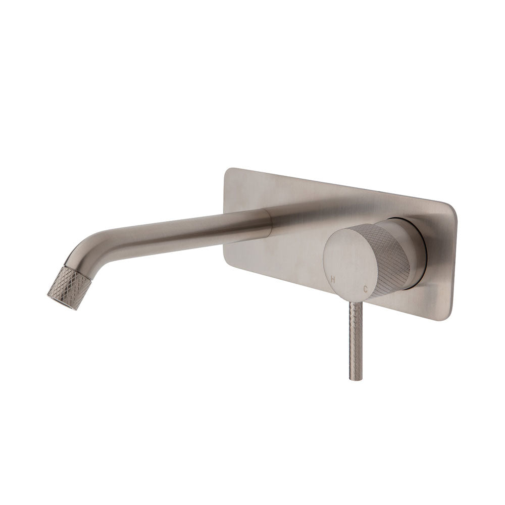 Fienza Axle Wall Basin/Bath Mixer Set - Brushed Nickel - Soft Square Plate - 160mm Outlet