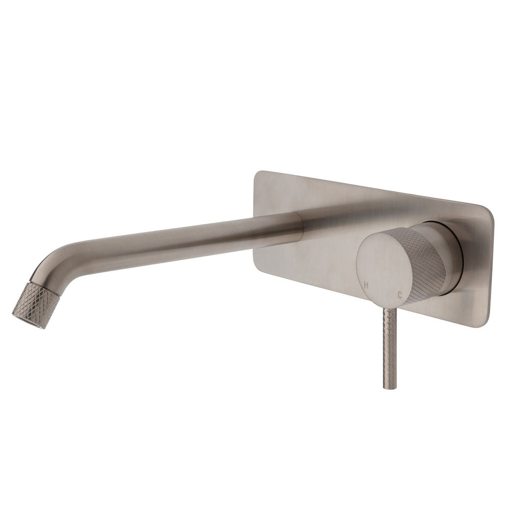 Fienza Axle Wall Basin/Bath Mixer Set - Brushed Nickel - Soft Square Plate - 200mm Outlet