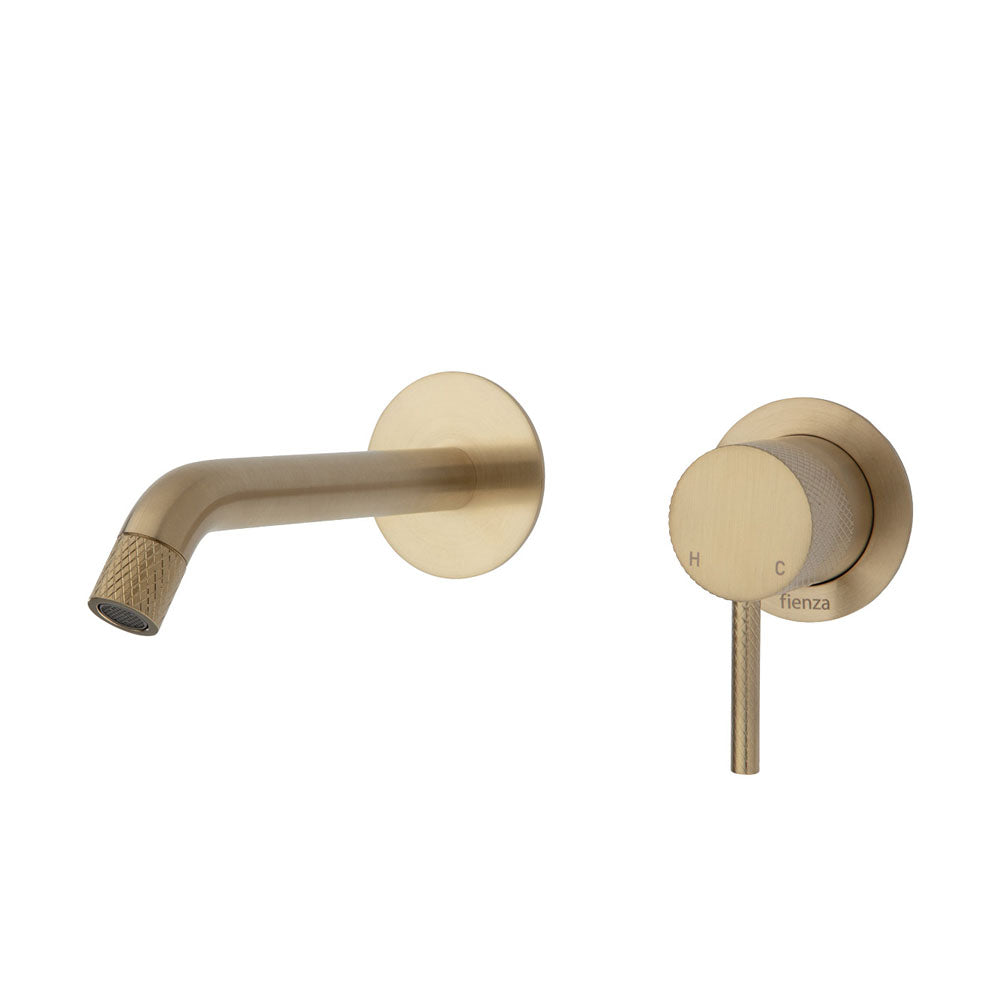 Fienza Axle Wall Basin/Bath Mixer Set - Urban Brass - Small Round Plates - 160mm Outlet