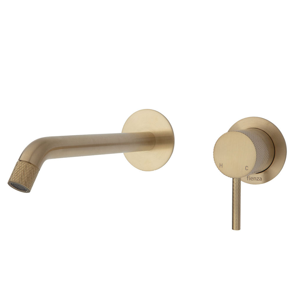 Fienza Axle Wall Basin/Bath Mixer Set - Urban Brass - Small Round Plates - 200mm Outlet