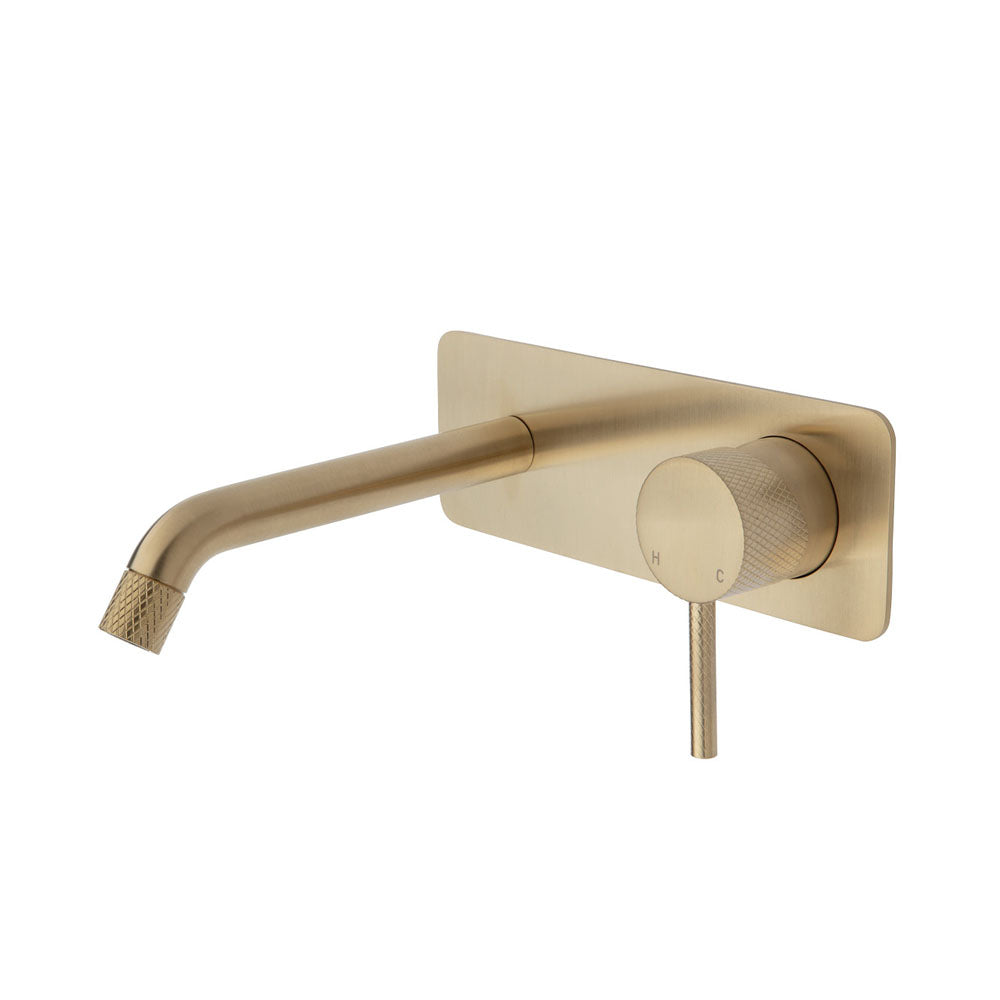 Fienza Axle Wall Basin/Bath Mixer Set - Urban Brass - Soft Square Plate - 160mm Outlet