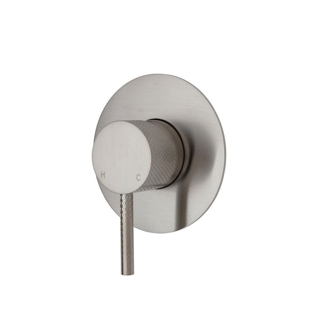 Fienza Axle Wall Mixer - Brushed Nickel - Large Round Plate