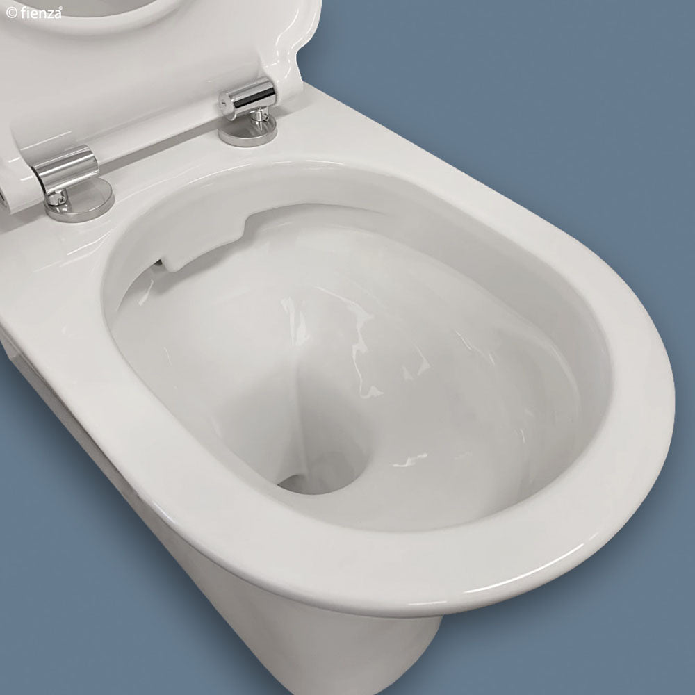 Fienza Delta Care Back-to-Wall Toilet Suite - White Seat - Raised Buttons