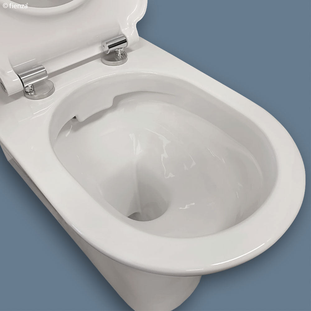 Fienza Delta Care Back-to-Wall Toilet Suite - White Seat - Slim Buttons