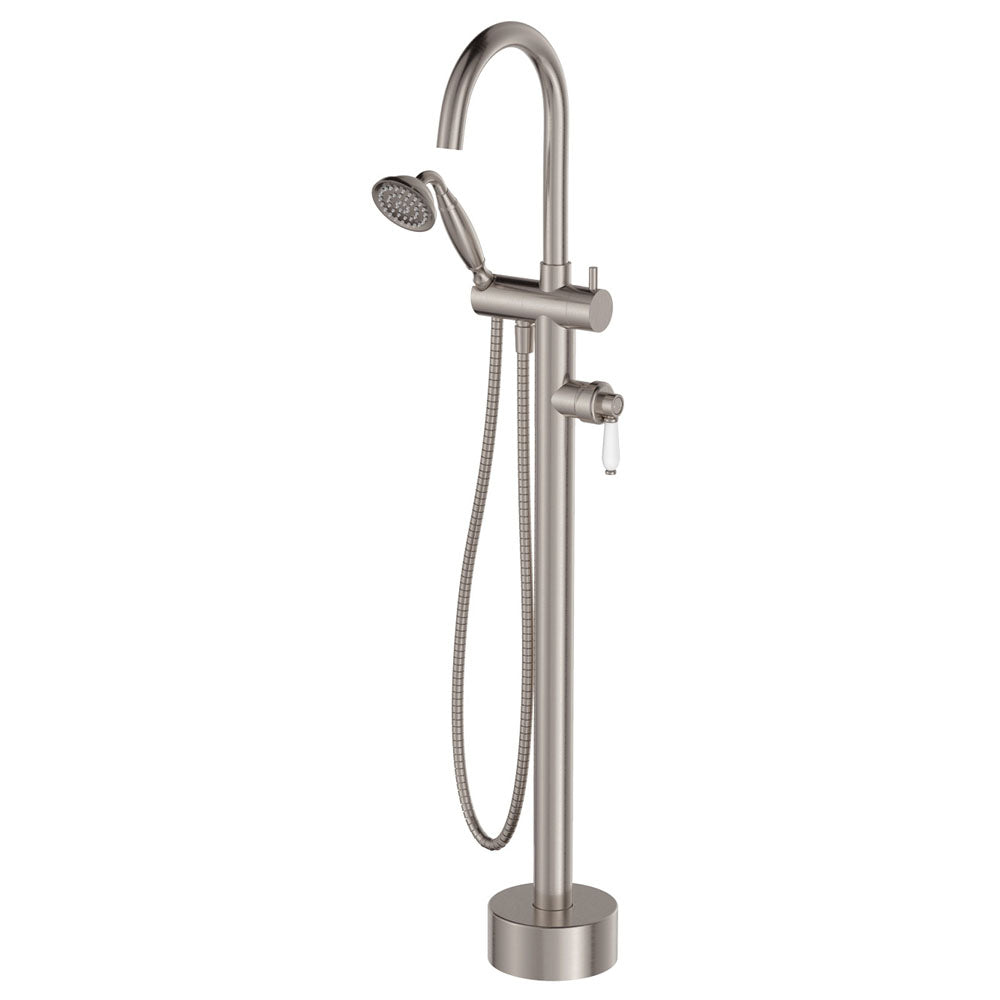 Fienza Eleanor Floor Mixer & Shower - Brushed Nickel / Ceramic