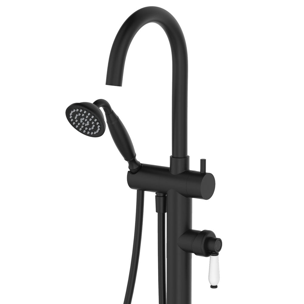 Fienza Eleanor Floor Mixer & Shower - Matte Black / Ceramic