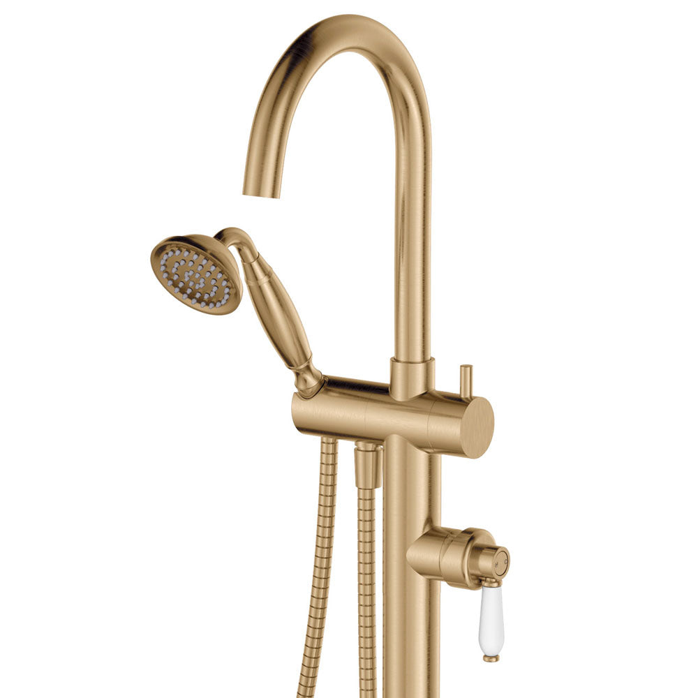 Fienza Eleanor Floor Mixer & Shower - Urban Brass / Ceramic