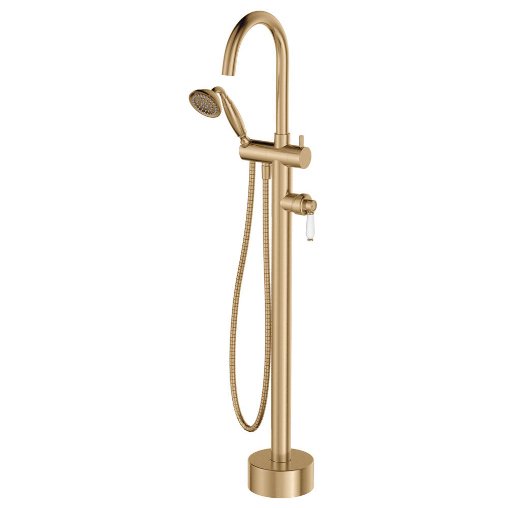 Fienza Eleanor Floor Mixer & Shower - Urban Brass / Ceramic