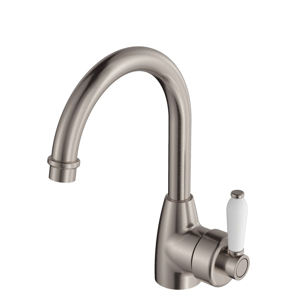 Fienza Eleanor Gooseneck Basin Mixer - Brushed Nickel / Ceramic