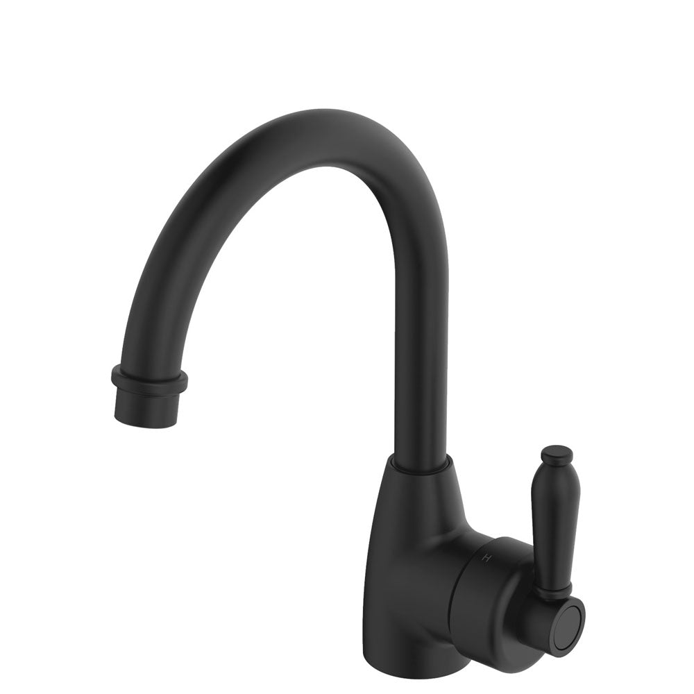 Fienza Eleanor Gooseneck Basin Mixer - Matte Black / Matte Black