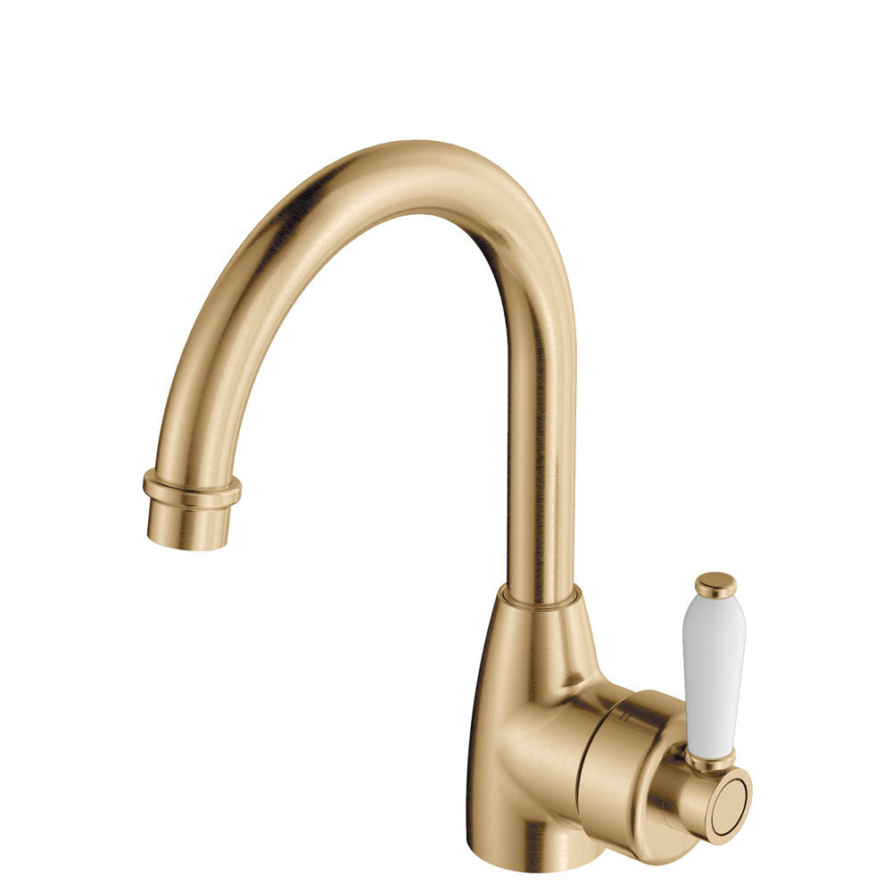 Fienza Eleanor Gooseneck Basin Mixer - Urban Brass / Ceramic