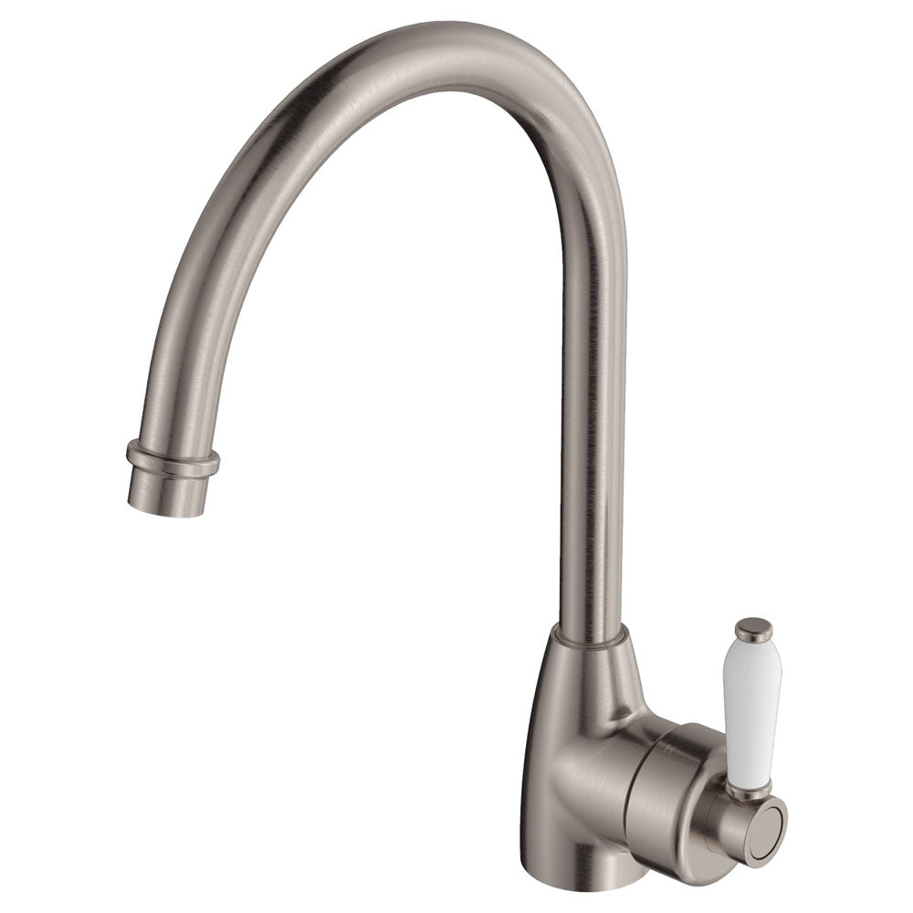 Fienza Eleanor Gooseneck Sink Mixer - Brushed Nickel / Ceramic