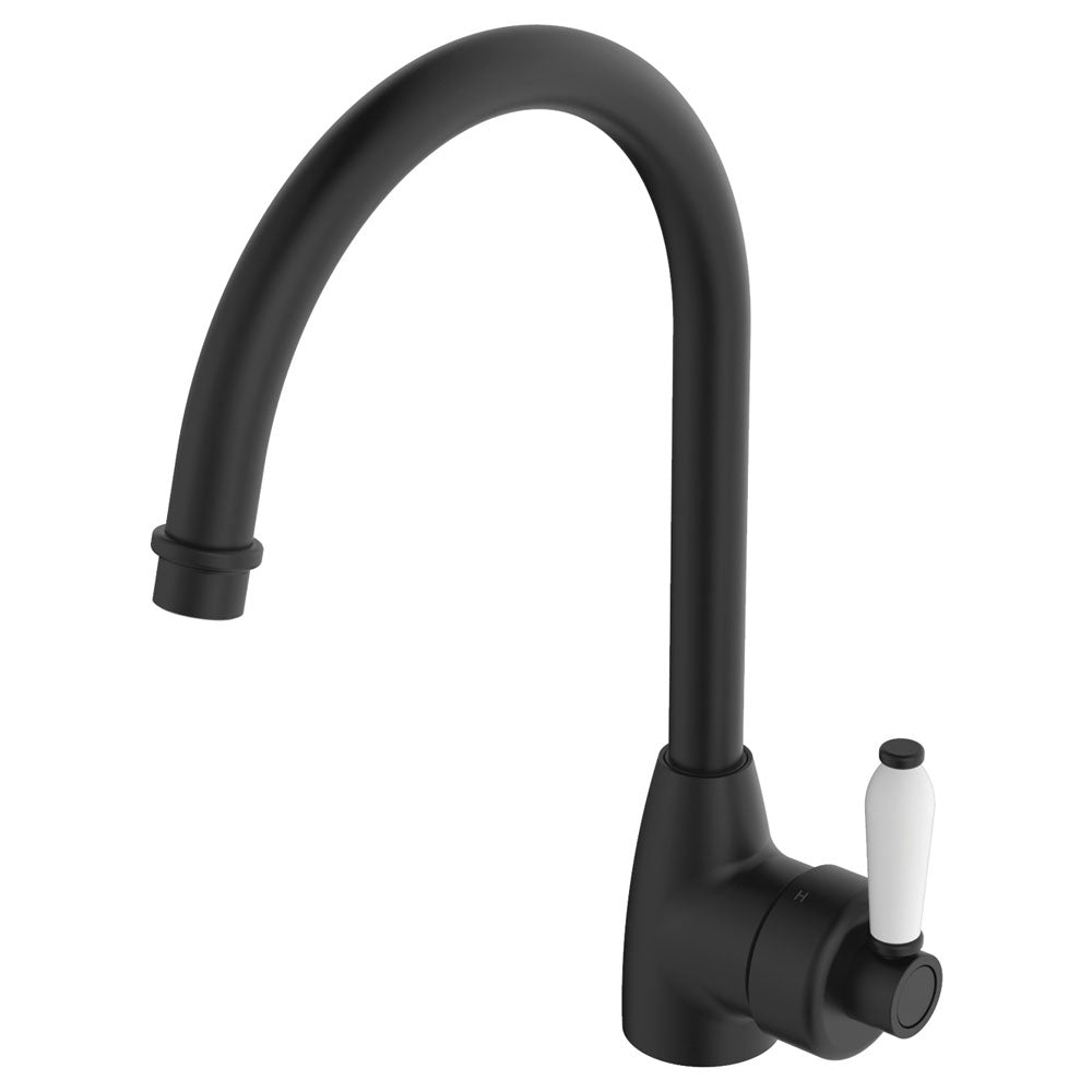 Fienza Eleanor Gooseneck Sink Mixer - Matte Black / Ceramic