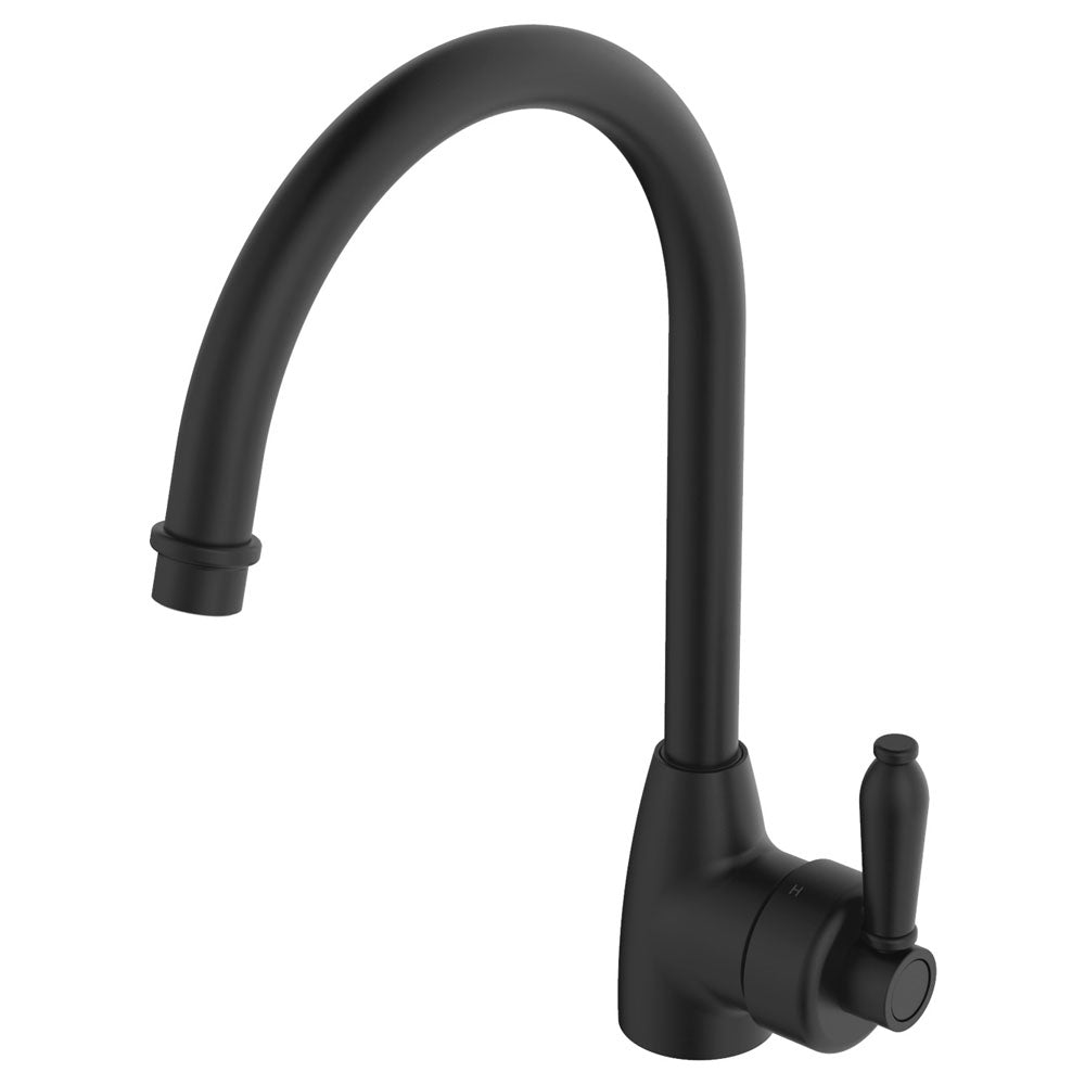 Fienza Eleanor Gooseneck Sink Mixer - Matte Black / Matte Black