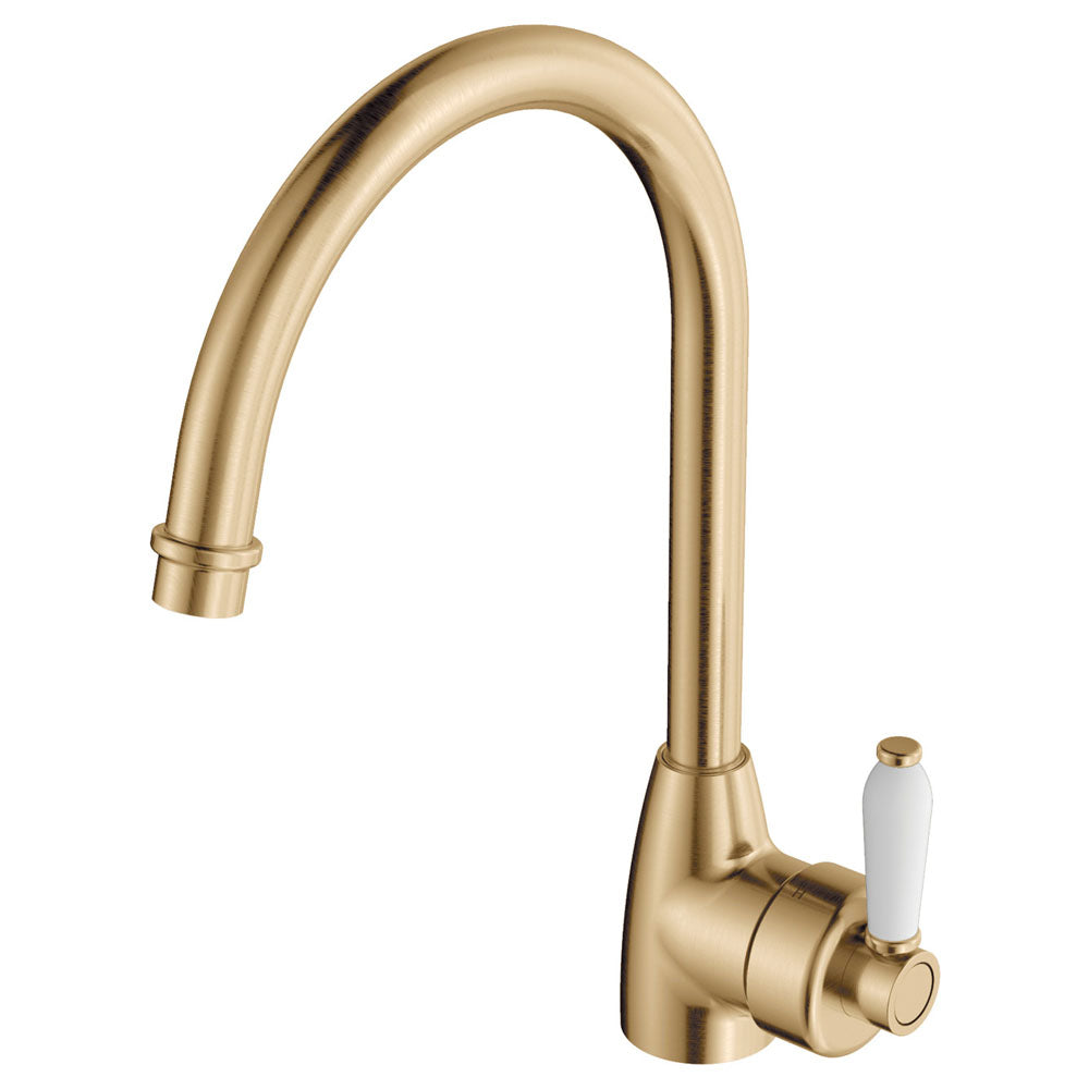 Fienza Eleanor Gooseneck Sink Mixer - Urban Brass / Ceramic