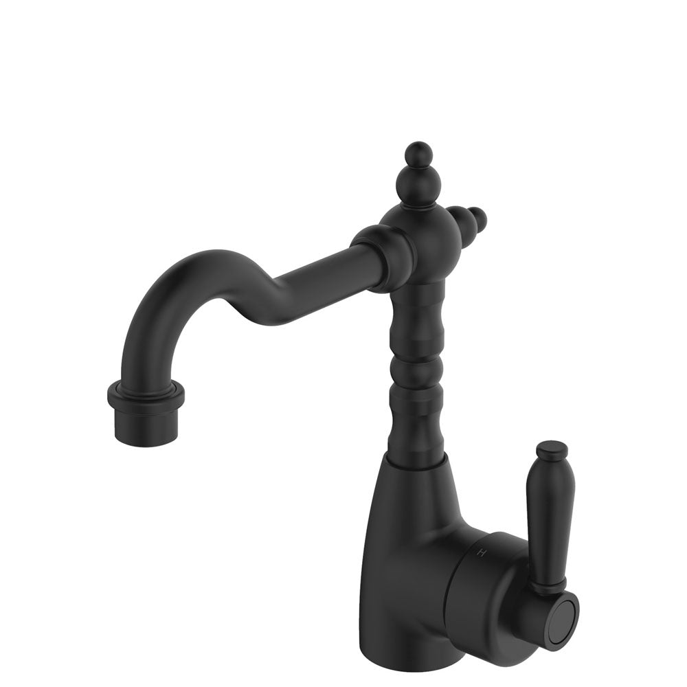 Fienza Eleanor Shepherds Crook Basin Mixer - Matte Black / Matte Black