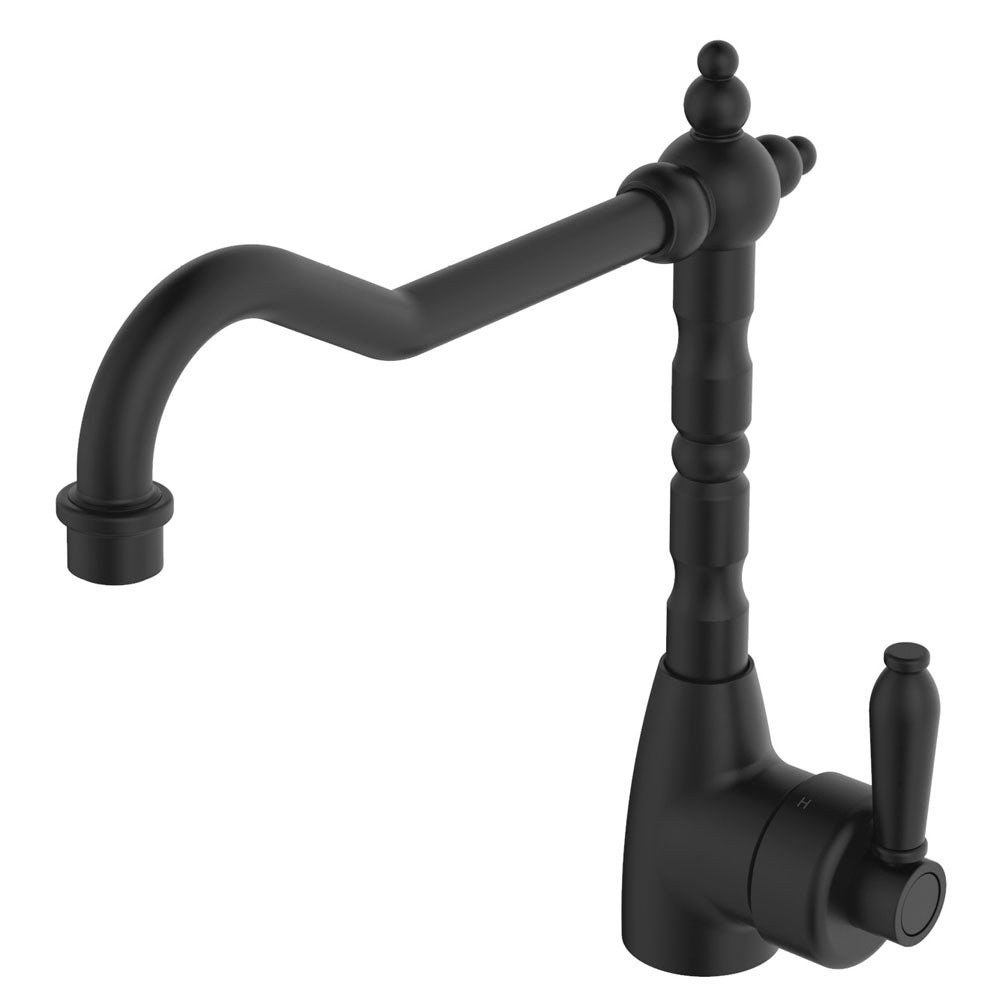 Fienza Eleanor Shepherds Crook Sink Mixer - Matte Black / Matte Black