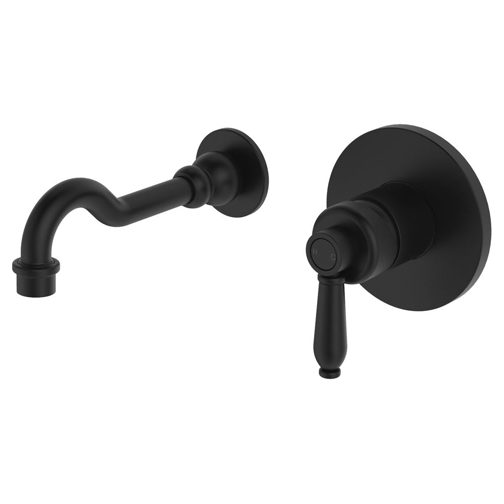 Fienza Eleanor Wall Basin/Bath Mixer Set - Matte Black / Matte Black