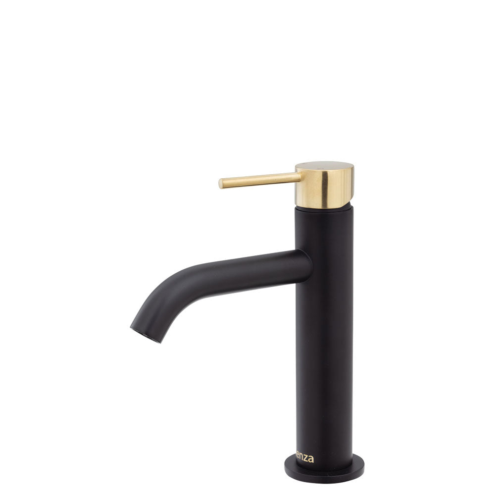 Fienza Kaya Basin Mixer - Matte Black With Urban Brass Handle