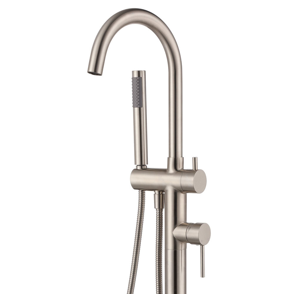 Fienza Kaya Floor Mounted Bath Mixer With Hand Shower - Brushed Nickel