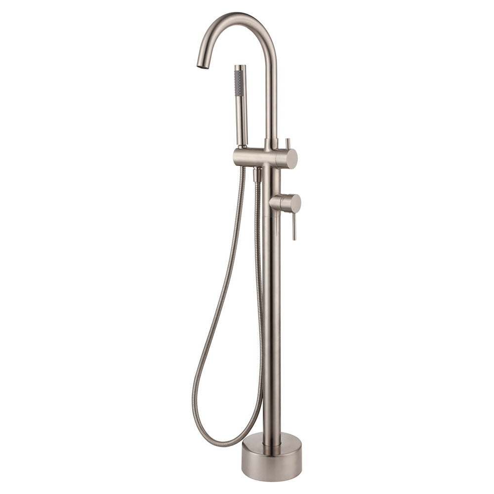 Fienza Kaya Floor Mounted Bath Mixer With Hand Shower - Brushed Nickel