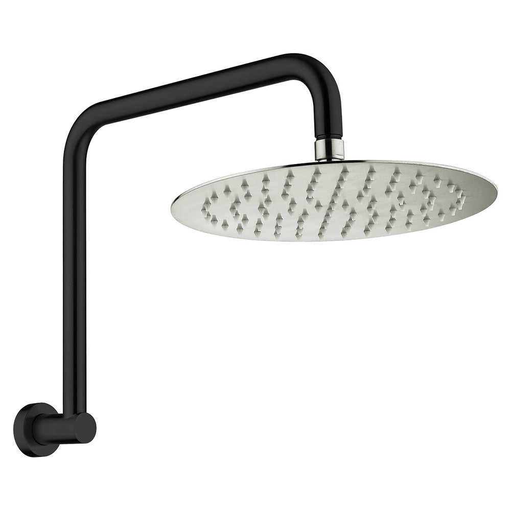 Fienza Kaya Gooseneck Shower Arm Set - Matte Black - Brushed Nickel Head