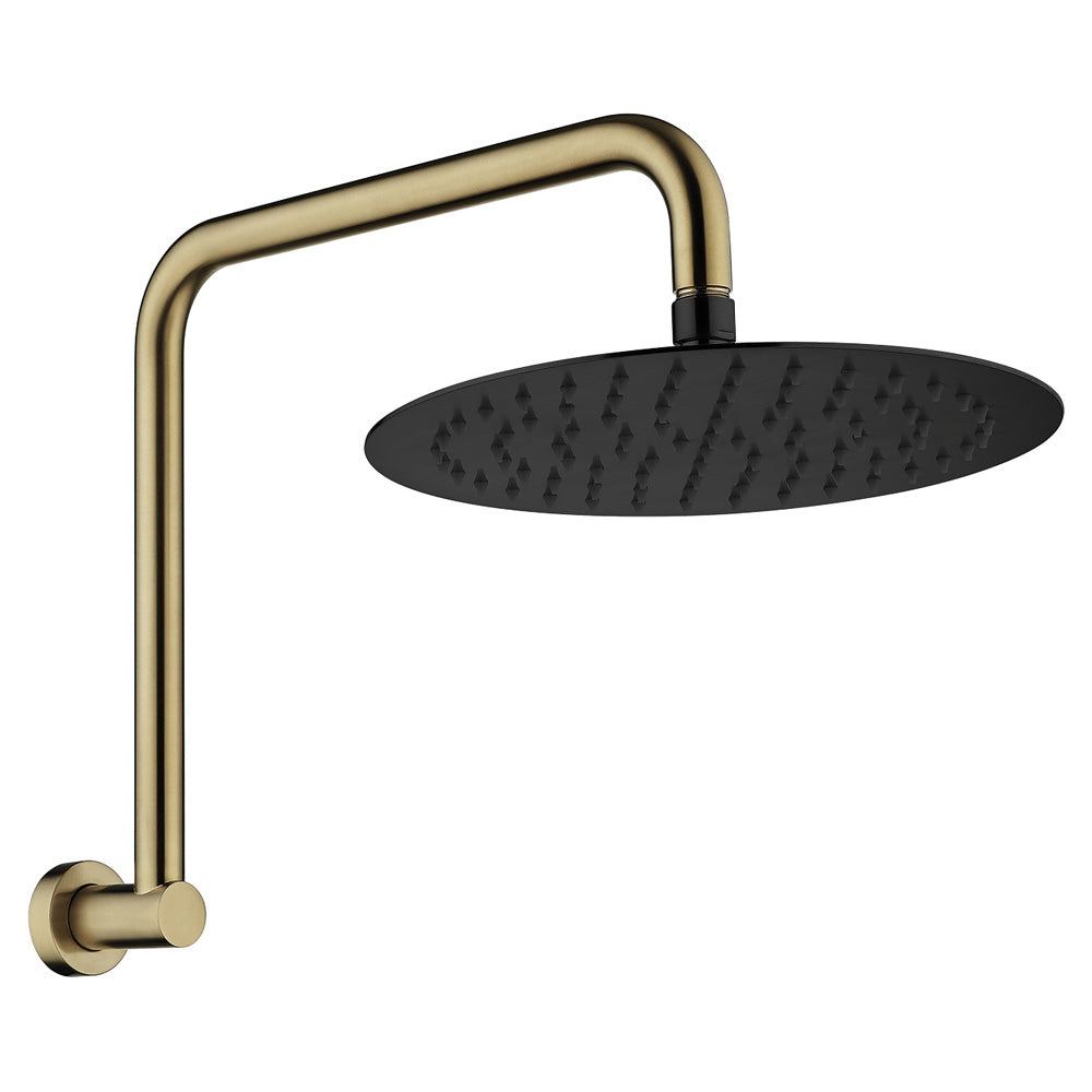 Fienza Kaya Gooseneck Shower Arm Set - Urban Brass - Matte Black Head