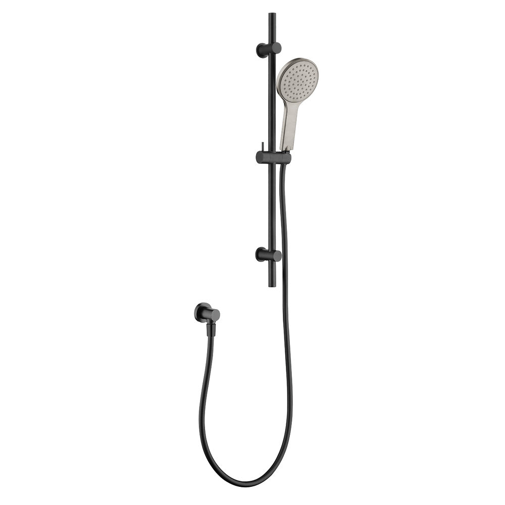 Fienza Kaya Rail Shower - Matte Black - Brushed Nickel Head