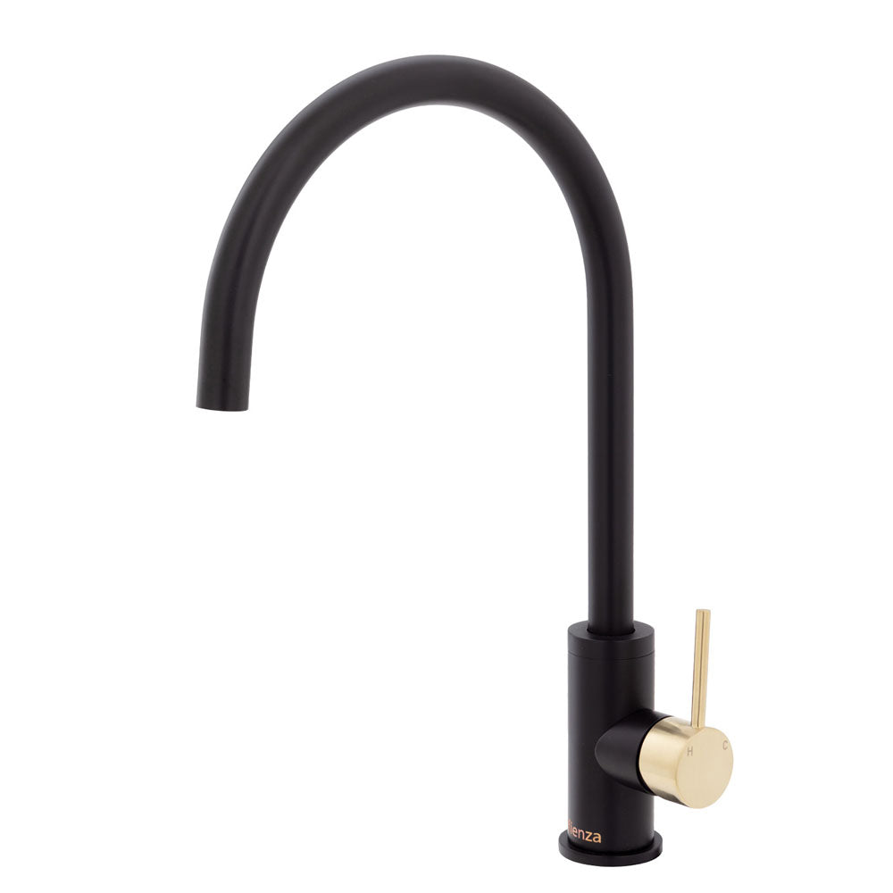 Fienza Kaya Sink Mixer - Matte Black With Urban Brass Handle