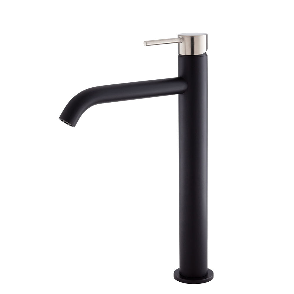 Fienza Kaya Tall Basin Mixer - Matte Black With Brushed Nickel Handle