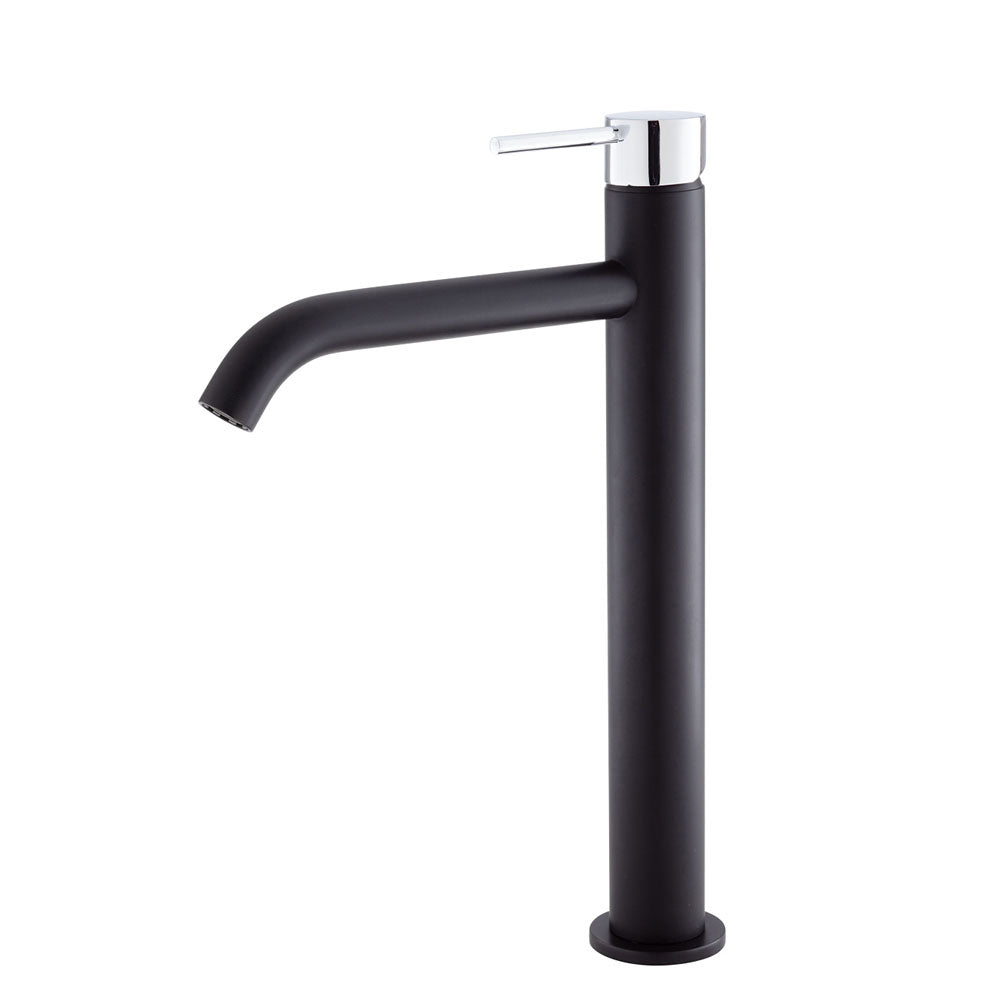 Fienza Kaya Tall Basin Mixer - Matte Black With Chrome Handle