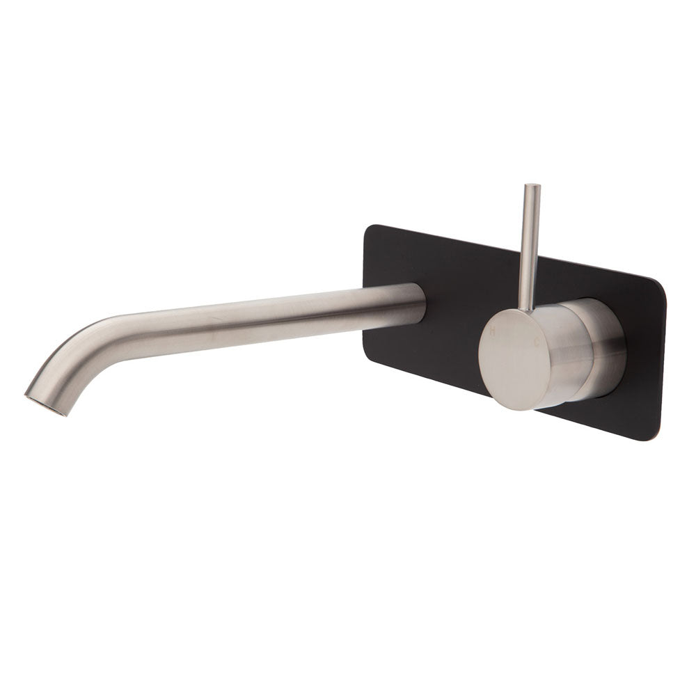 Fienza Kaya Up Wall Basin/Bath Mixer Set - Brushed Nickel - Matte Black Square Plate - 200mm Outlet