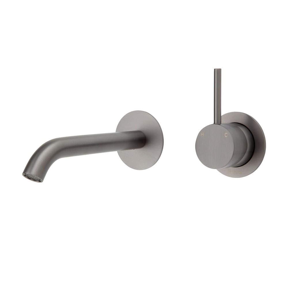 Fienza Kaya Up Wall Basin/Bath Mixer Set - Gun Metal - Round Plates - 160mm Outlet