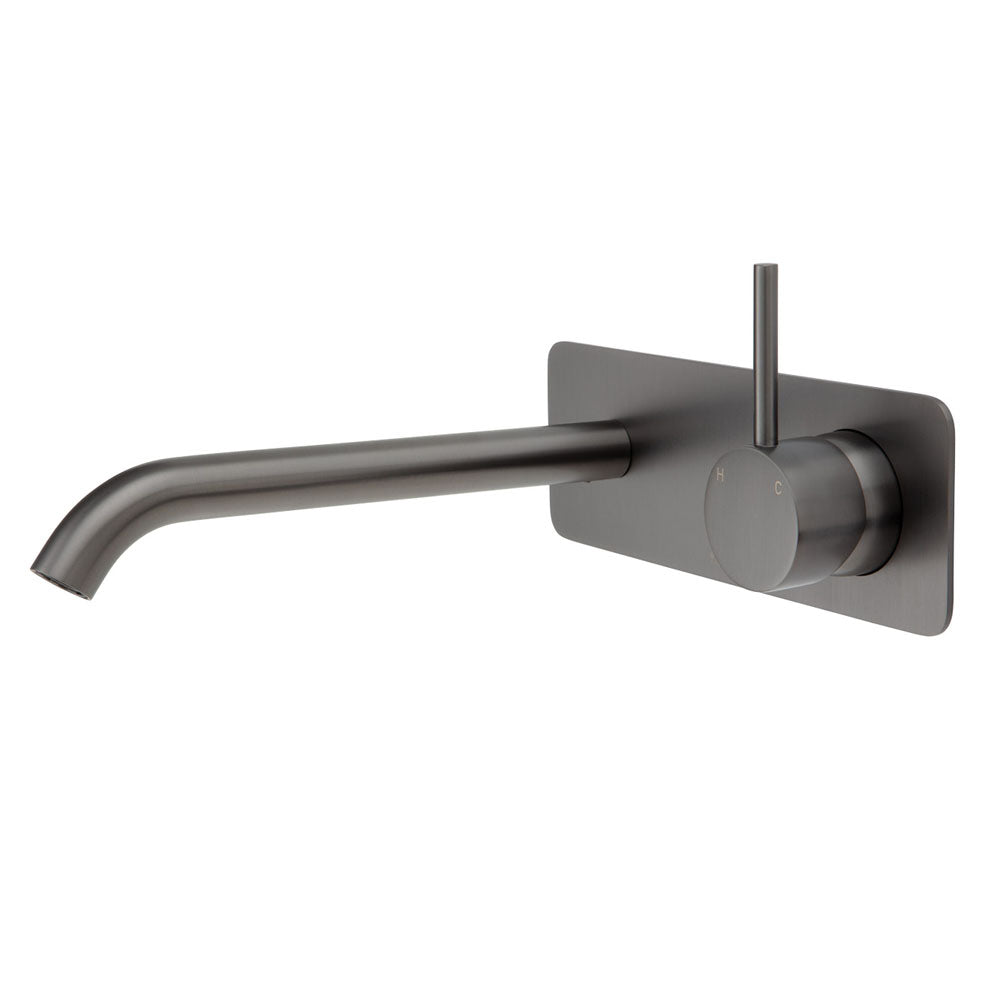 Fienza Kaya Up Wall Basin/Bath Mixer Set - Gun Metal - Square Plate - 200mm Outlet