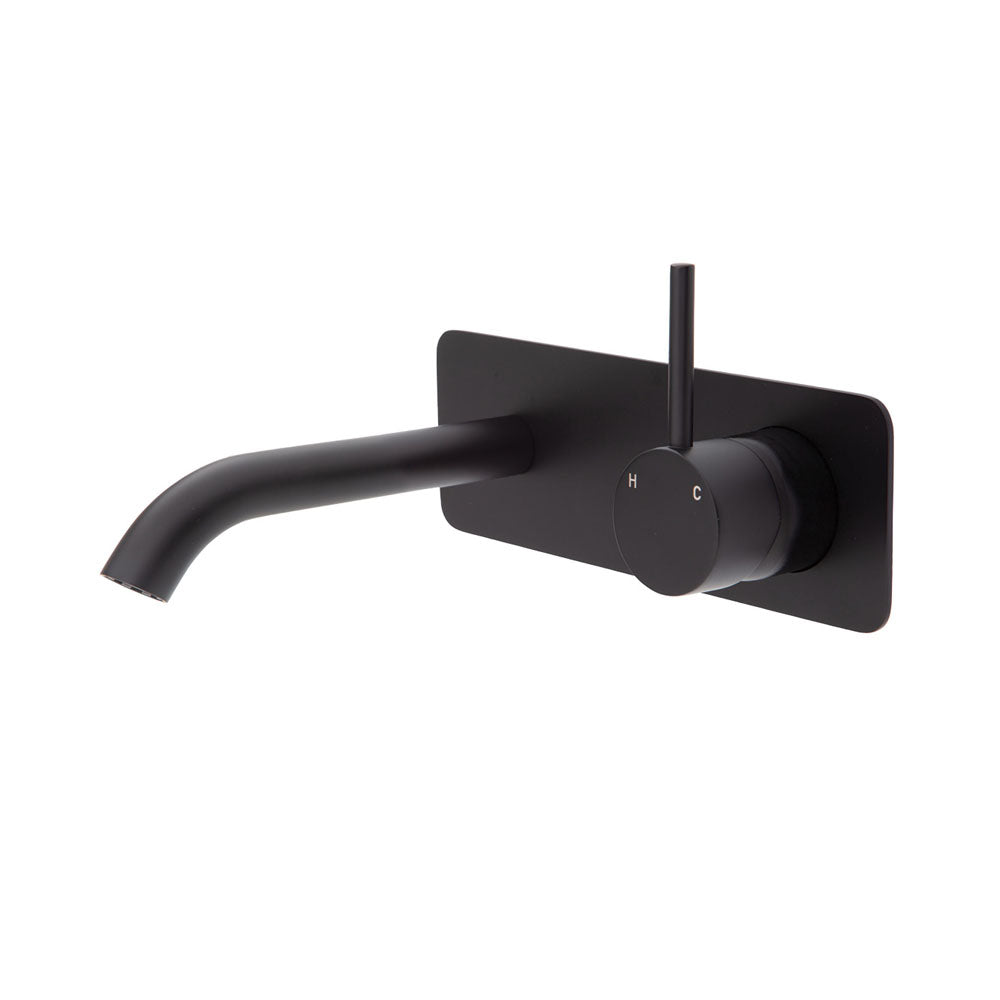 Fienza Kaya Up Wall Basin/Bath Mixer Set - Matte Black - Square Plate - 160mm Outlet