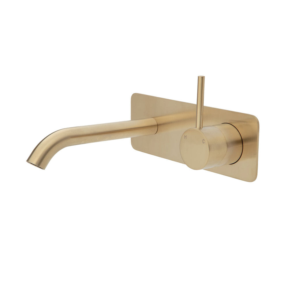 Fienza Kaya Up Wall Basin/Bath Mixer Set - Urban Brass - Square Plate - 160mm Outlet