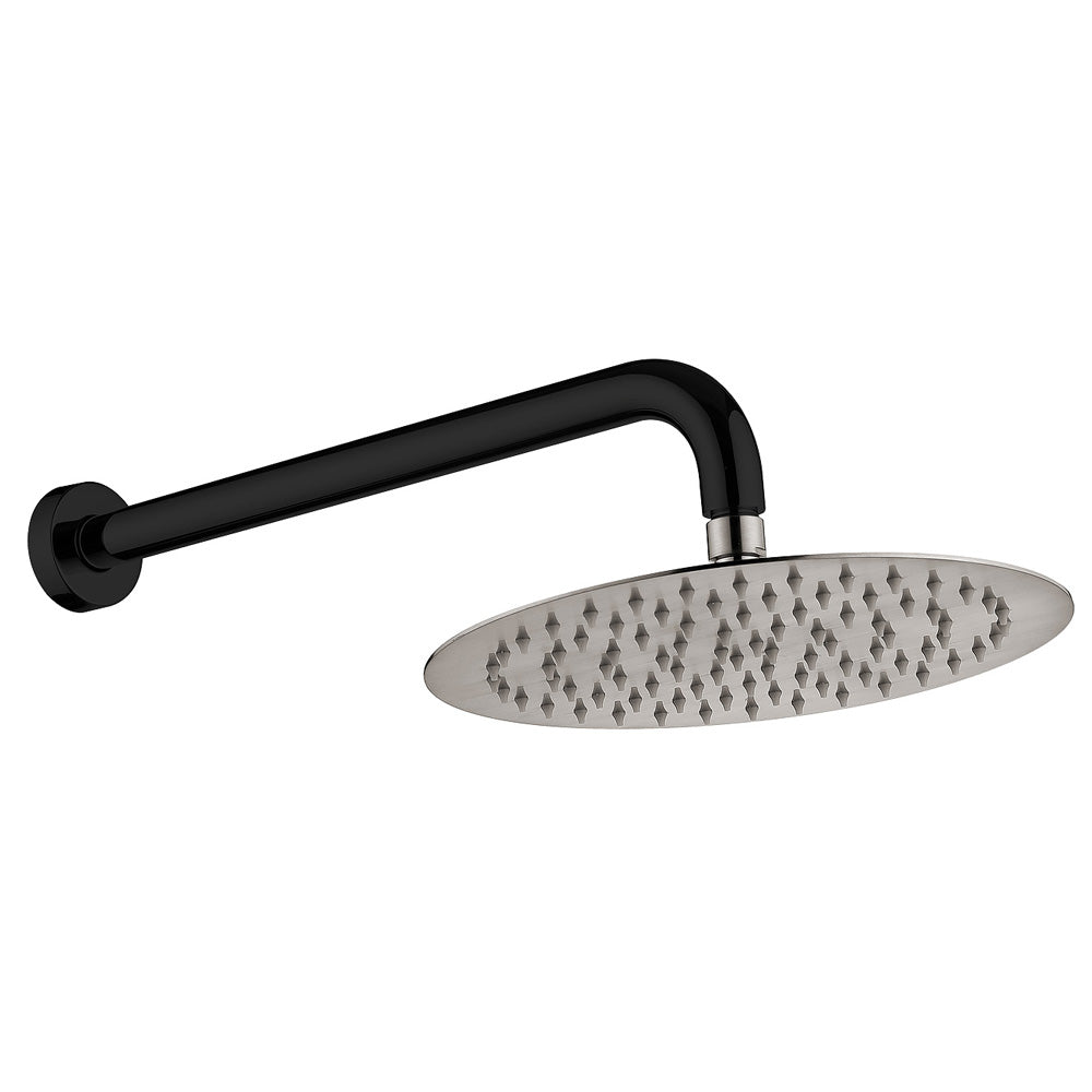 Fienza Kaya Wall Arm Shower Set - Matte Black - Brushed Nickel Head