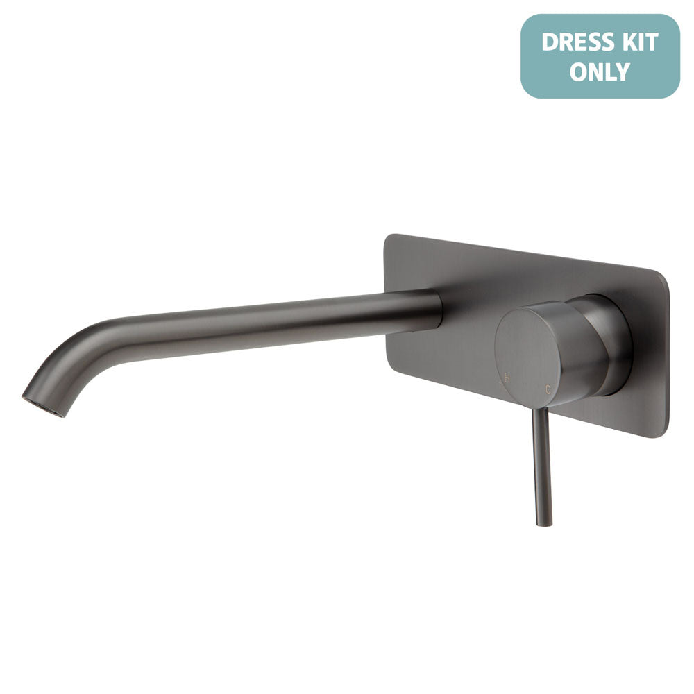 Fienza Kaya Wall Basin/Bath Mixer Dress Kit - Gun Metal - Square Plate - 200mm Outlet