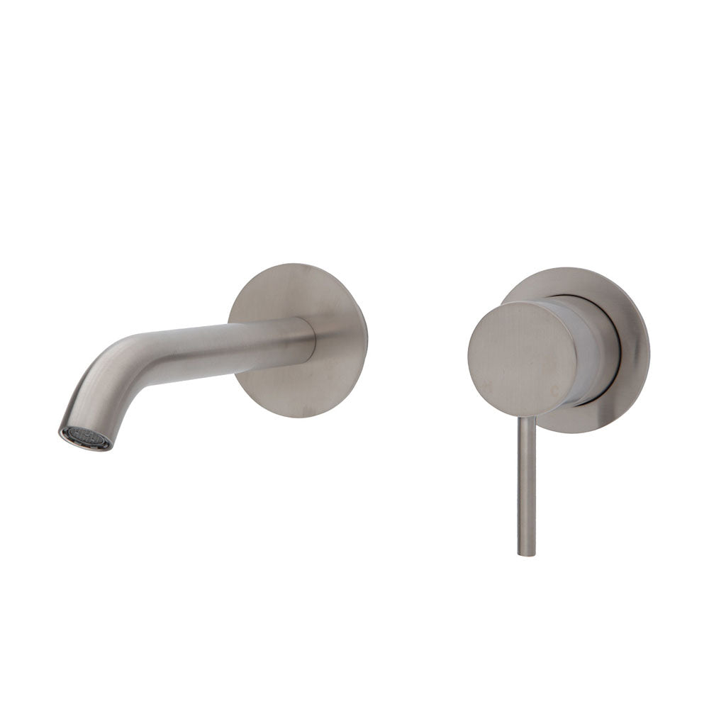 Fienza Kaya Wall Basin/Bath Mixer Set - Brushed Nickel - Round Plates - 160mm Outlet