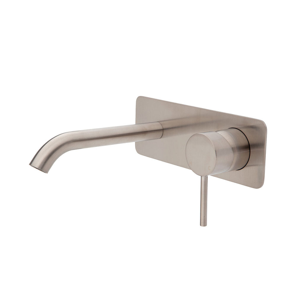 Fienza Kaya Wall Basin/Bath Mixer Set - Brushed Nickel - Square Plate - 160mm Outlet