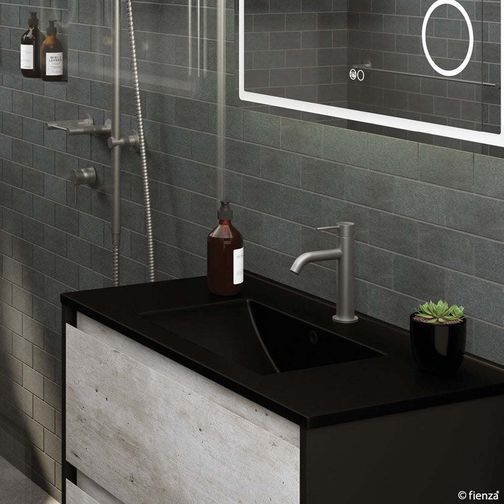 Fienza Kaya Wall Basin/Bath Mixer Set - Gun Metal - Matte Black Round Plates - 200mm Outlet