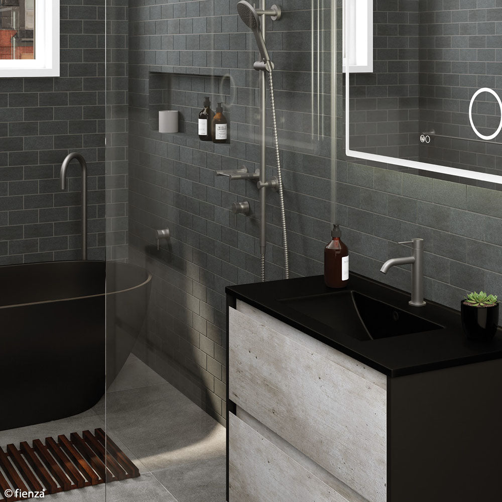 Fienza Kaya Wall Basin/Bath Mixer Set - Gun Metal - Matte Black Round Plates - 200mm Outlet