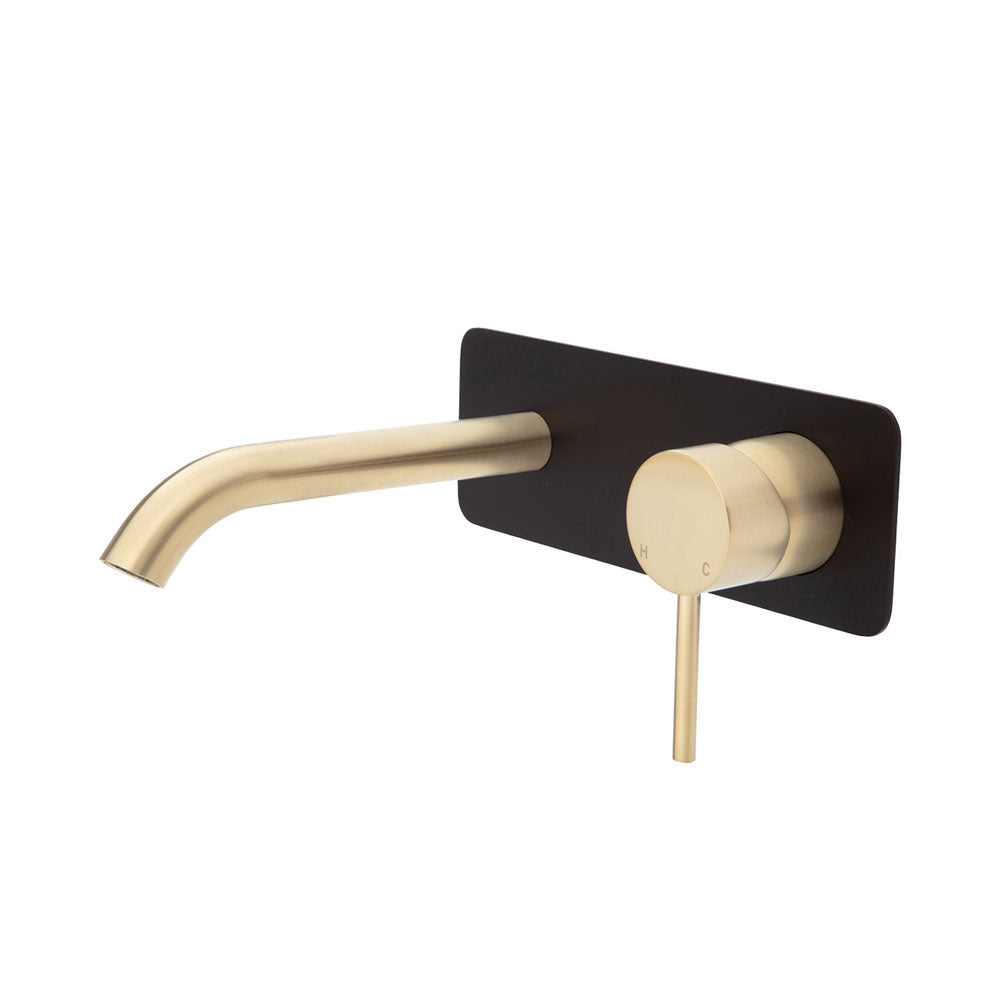 Fienza Kaya Wall Basin/Bath Mixer Set - Urban Brass - Matte Black Square Plate - 160mm Outlet