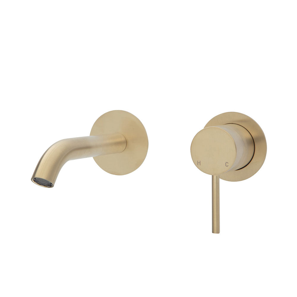 Fienza Kaya Wall Basin/Bath Mixer Set - Urban Brass - Round Plates - 160mm Outlet