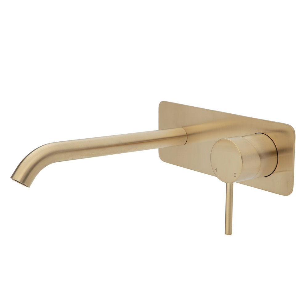 Fienza Kaya Wall Basin/Bath Mixer Set - Urban Brass - Square Plate - 200mm Outlet