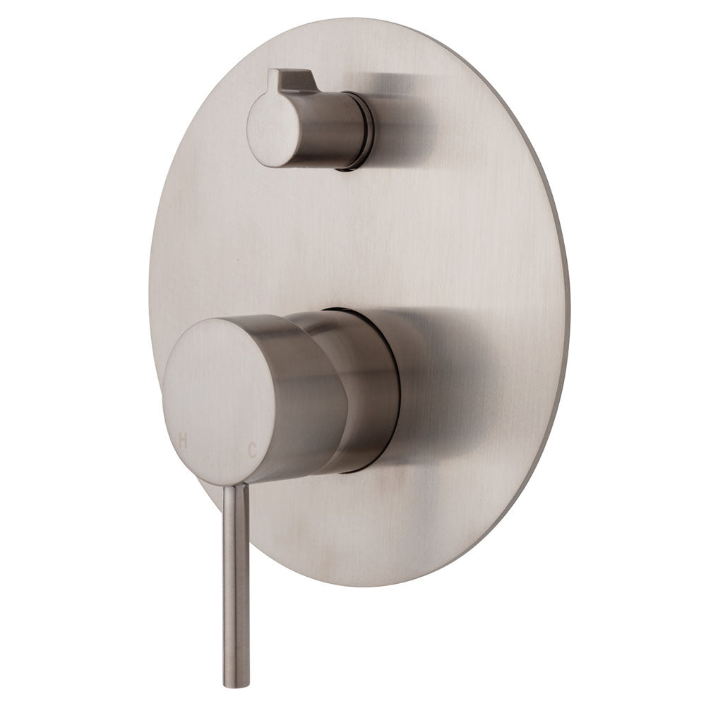 Fienza Kaya Wall Diverter Mixer - Brushed Nickel - Large Round Plate