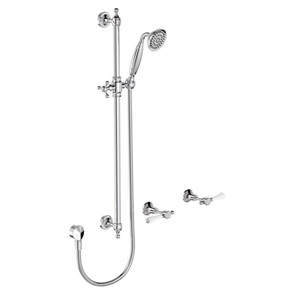 Fienza Lillian Lever Rail Shower Set - Chrome with Ceramic White Handle